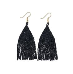 in stock Nickel-free Black Beaded Drop Earrings, Bohemian Black Tassel Earrings As Gift, Nickel-free Black Beaded Dangle Earrings, Nickel-free Black Beaded Earrings For Gift, Black Party Chandelier Earrings With Dangling Beads, Bohemian Black Beaded Evening Jewelry, Handmade Black Tassel Drop Earrings, Black Tassel Earrings With Black Beads For Gift, Elegant Black Nickel-free Beaded Earrings