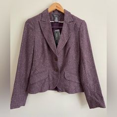 George Me By Mark Eisen Women’s Blazer Wool Blend Tweed Sz 8 Dark Lavender Nwt All Measurements Are Taken With Garment Lying Flat And Are Approximate Armpit To Armpit-18“ Shoulder Seam To Sleeve Hem-24“ Midline Shoulder To Bottom Hem-22“ Winter Purple Blazer For Office, Winter Office Purple Blazer, Red Blazer Jacket, Grey Suit Jacket, Dark Lavender, Tan Blazer, Single Button Blazer, Red Blazer, Grey Blazer