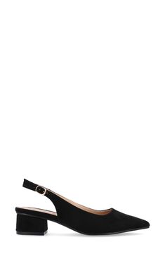 Show off sophisticated style in this pointed-toe pump secured by a slingback strap and lifted by a wrapped block heel. 1 1/2" heel Synthetic upper, lining and sole Imported Elegant Slingback Pumps With 4-inch Block Heel, Pointed Toe Block Heels With Heel Strap For Evening, Evening Block Heels With Heel Strap And Pointed Toe, Chic Kitten Heels With Stacked Block Heel, Open Heel Slingback Sandals With 4-inch Heel For Work, 4-inch Slingback Heels For Work, Chic Slingback Pumps With Padded Block Heel, 4-inch Slingback Heels, Chic Kitten Heels With Stacked Low Heel