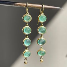 Emerald Cabochon, Judy Geib, Green And Gold Outfit, Cabochon Earrings, Anthropologie Jewelry Earrings, Gem Earrings