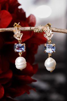 Delicate Art Deco wedding earrings featuring freshwater pearls, navy blue crystal and cubic zirconia will be a stunning addition to your special day. ◆This is a very beautiful handmade gift made with love in France for each of you :) Pay attention!! Since the pearls are real, they do not have the same diameter and shape, which makes the earrings even more unique for you :) ◆ If you want to change the colors of the pendant or change the design to your liking, just contact me and together we will Elegant Gemstone Bridal Earrings For Party, Elegant Gemstone Earrings For Wedding, Elegant Gemstone Wedding Earrings, Blue Pearl Earrings For Wedding, Blue Pearl Earrings For Wedding, Fine Jewelry, Blue Pearl Wedding Earrings, Fine Jewelry, Blue Pearl Earrings Fine Jewelry For Formal Events, Blue Pearl Earrings For Formal Events, Blue Pearl Earrings For Formal Occasions