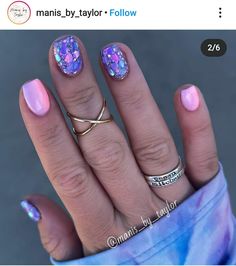 Gel Nails Ideas Bright Colors, Purple Confetti Nails, August Dip Nails, Rave Nails, Ombre Gel Nails, Confetti Nails, Unicorn Nails