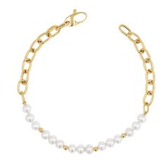 Ultimate drama for you wrist, this uniquely mixed gold link and Freshwater Pearl combination is the epitome of chic . The versatility of gold and pearl is double the fun and leaves endless opportunities to mix and match your stack like never before! Whether you layer with more chain bracelets or add more pearls you can't go wrong with this beauty on!

Size: 4mm Pearls
14K Solid Gold Links
Freshwater Pearls
Lobster Clasp Closure
Lifetime Guarantee
Made in Los Angeles Sequin Bracelet, Solitaire Bracelet, Spiritual Necklace, Cross Earrings Studs, Cuban Link Chain Necklaces, Endless Opportunities, Diy Bracelet Designs, Judith Ripka, Gold Link