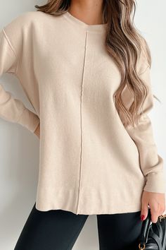 Augusta Oversized Sweater (Oatmeal) - NanaMacs Casual Oatmeal Tops For Winter, Beige Cozy Tops, Comfy Beige Tops For Fall, Cozy Beige Tops For Layering, Cream Tops With Soft Texture For Layering, Cozy Beige Tops, Beige Cozy Fit Top For Layering, Comfy Cream Top For Fall, Beige Cozy Fit Top