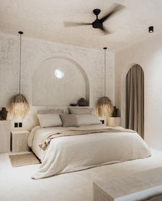 Bedroom On Two Levels, Modern Living Room With Color Pop, Cream Home Design, 1 Hotel Aesthetic, Open Master Bed And Bath, Tulum Decor Inspiration Bedroom, Earth Tone Comforter Set, Ecuador Home Decor, Mediterranean Home Architecture