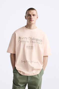 TEXT PRINT T-SHIRT - Light pink | ZARA United States Zara T Shirt, Waistcoat Dress, Jean Vest, Tshirt Skirt, Zara Man, Skorts, Trouser Jeans, Linen Shirt, Jean Shirts