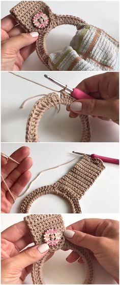 crochet bunny ears are being made with yarn