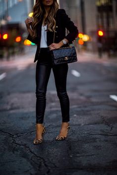 Where To Score The Best NYFW Trends Now Casual Happy Hour Outfit Winter, Leather Jeans Outfit Night Out, Cold Summer Night Outfit, Black Leather Jeans Outfit, Trending Fall Outfits 2022, Jeans Heels Outfit Night Classy, Girls Night Out Outfit Ideas Fall, Winter Night Out Outfit Classy, Friday Night Outfit Bar Casual