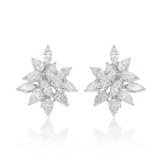 Natural SI/H Marquise Diamond Cluster Stud Earrings 18k White Gold 6.04 Ct. Gold Wedding Earrings, Earrings For Bride, Gold Earrings Wedding, White Gold Earrings Studs, Dainty Studs, White Gold Wedding, White Gold Earrings, White Solid, Marquise Diamond