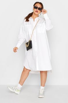 LIMITED COLLECTION Plus Size White Midi Shirt Dress | Yours Clothing Plus Size Midi Dresses, Shirt Dress Plus Size, Size 22 Women, Mesh Fabrics, Plus Size Shirt Dress, Size 16 Women, Curve Fashion, White Midi, Midi Shirt Dress