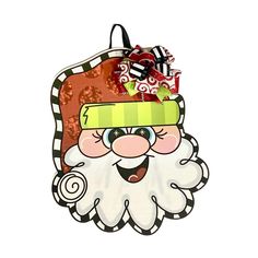 a christmas ornament with a santa clause on it's head and beard