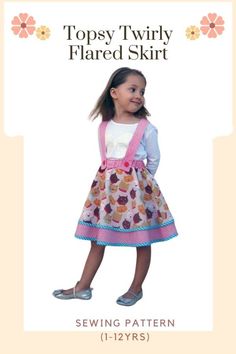 Sewing pattern for the Topsy Twirly Flared Skirt (1-12yrs). This adorable twirly skirt is just perfect for any occasion. This delightful skirt is easy to make and will surely please any little girl. Skirt Sewing Patterns, Suspenders Skirt, Skirt Sewing Pattern, Twirly Skirt, Skirt Sewing, Twirl Skirt