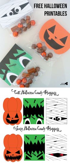 halloween candy bags with free printables to make them look like pumpkins