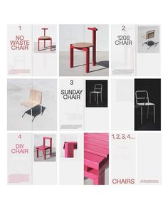 an advertisement with chairs and tables in different colors