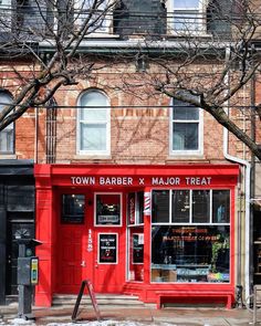 the town barber and major treat store is red