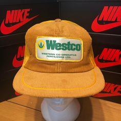 80s Westco Fertilizer Corduroy Mesh Trucker Hat - Snapback/ OSFA - Nylon/Polyester/Cotton - Made in Canada  - Foam is crumbling - Overall Great Worn Condition  - Message me for more information Vintage 5-panel Winter Hat, Vintage Winter 5-panel Hat, Retro Yellow Baseball Cap, Retro Trucker Hat For Streetwear, Vintage Flat Cap Trucker Hat For Streetwear, Retro Corduroy Hat For Streetwear, Retro Corduroy 5-panel Hat, Vintage Winter Trucker Snapback Hat, Vintage Winter Snapback Trucker Hat