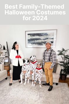 the family is dressed up for halloween in their matching costumes, including dalmatian ones