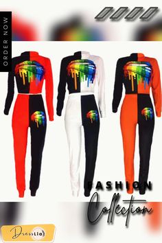 Lips Printed Fashion Long Sleeve Bodycon Pants Set 2 Pieces Fitted Casual Color Block Pants, Fitted Multicolor Color Block Pants, Hip Hop Long Sleeve Tops With Graffiti Print, Multicolor Printed Long Sleeve Sets, Long-sleeve Letter Print Streetwear Sets, Printed Fashion, Lips Print, Long Sleeve Bodycon, 1 Million