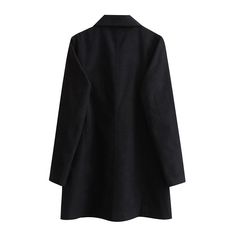 a black coat is shown on a white background and there are no images to describe