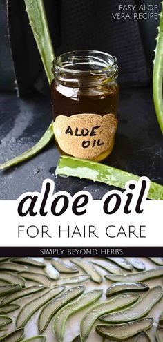 Discover the benefits of aloe oil for hair care. Packed with vitamins and minerals, homemade aloe vera oil promotes hair growth and soothes the scalp. Learn how to make and use this nourishing oil in your DIY hair care routine. Find more aloe vera benefits for skin, herbs for topical pain relief, healing herbal infusions, and Aloe Vera Recipes at simplybeyondherbs.com.