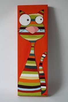 an orange canvas with a cat painted on it's face and striped tie around its neck