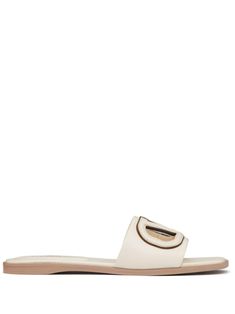 Valentino Ready To Wear white calf leather smooth grain VLogo Signature square open toe single toe strap slip-on style branded footbed flat sole Valentino Ready To Wear, Flat Leather Sandals, V Logo, Leather Sandals Flat, Sneaker Heels, Emilio Pucci, Leather Jewelry, Leather Accessories, Lanvin