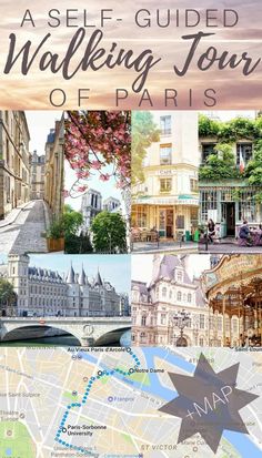 a map with the words asif guide walking tour of paris on it and pictures of buildings