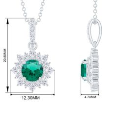 Product Details If youre searching for the perfect jewelry to wear on an evening date with your partner, look no further than this Created Emerald Pendant. Featuring a 6 MM Round Shape Created Emerald in a Prong Setting, with Gold Beaded Details and a Round Diamond Halo, this pendant necklace is simply stunning. The subtle yet elegant design will garner compliments when you wear it. Product Information SKU SHP-PENDANT032215275 Weight 2.96 gm (Approximate) LAB CREATED EMERALD INFORMATION No.of Stones 1 Pieces Total Weight 0.80 Carat (Approximate) Dimension(approx) Round-6X6 mm-1 Pcs Color Green Cut Brilliant Shape Round Setting Type Prong-Setting Quality Grade AAAA DIAMOND INFORMATION No.of Stones 21 Pieces Total Weight 0.70 Carat (Approximate) Dimension(approx) Round-1.20X1.20 mm-1 PcsRoun Round Diamond Halo, Lab Created Emerald, Halo Pendant, Emerald Pendant, Diamond Halo, Gold Beads, Halo Diamond, Round Diamond, Prong Setting