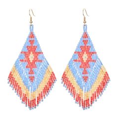 wickedafstore Pink & Blue Ethnic Boho Drop Earrings Blue Handwoven Beaded Earrings For Festivals, Blue Bohemian Earrings For Festival, Traditional Blue Earrings For Summer, Trendy Festival Dangle Beaded Earrings, Trendy Beaded Dangle Earrings For Festival, Trendy Dangle Beaded Earrings For Festivals, Blue Bohemian Beaded Earrings For Pierced Ears, Blue Tassel Drop Earrings For Festival, Bohemian Colorful Beach Earrings