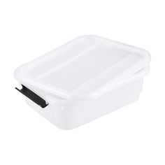 a white plastic container with black handles