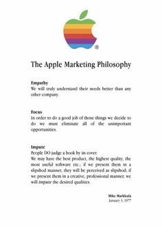 an apple advertisement with the caption that says,'the apple marketing philosophy '