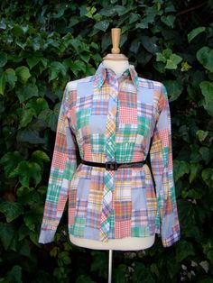 Vintage 60s / Multi Color / Pastel / Patchwork / Pattern / Long Sleeve / Blouse /MEDIUM - pinned by pin4etsy.com Cheap Collared Blouse With Patchwork, Cheap Collared Patchwork Blouse, The 80s Fashion, Pastel Blouse, Colorful Blouses, Color Pastel, Floral Print Shirt, Purple Pattern, Patchwork Patterns