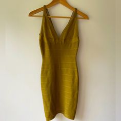 Herve Leger Authentic Bandage Mini Mustard Dress. Size Xs. Very Good Condition, Just From The Dry Clean Mustard Dress, Herve Leger Dress, Mustard Dressing, Herve Leger, Bandage Dress, Green Yellow, Mustard, Dry Clean, Conditioner