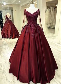 Elegant burgundy wedding dress lace long sleeves ball gown sheer neckline for women prom dress, evening dress,PD49353 on Storenvy Burgundy Wedding Dress, Prom Dresses Burgundy, Burgundy Evening Dress, Prom Dress Pictures, Prom Elegant, Red Ball Gown, Long Sleeve Ball Gowns, Gowns Elegant, Wedding Dress Lace