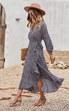 Fitted V-neck Maxi Dress For Fall, Fitted V-neck Dress For Date Night In Spring, Fall Fitted V-neck Maxi Dress, Elegant V-neck Dress For Fall Day Out, Chic Fall Maxi Dress With Surplice Neckline, Flowy Wrap Dress With Surplice Neckline, Flowy Chic Wrap Dress For Fall, V-neck Wrap Dress For Fall, Fitted Fall Dress With Surplice Neckline