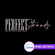 the logo for perfect hands hair extensions is shown on a black background with purple lettering