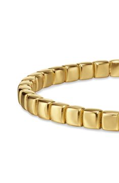 Pillowy square cushions of 18-karat gold shape a stream of pure gleam on this handcrafted bracelet. Fold-over clasp 18k gold Imported Elegant Yellow Gold Flexible Stretch Bracelet, Luxury Stackable Yellow Gold Beaded Bracelets, Luxury Yellow Gold Stackable Beaded Bracelets, Gold Jubilee Stretch Bracelet For Formal Occasions, Elegant Yellow Gold Stackable Stretch Bracelet, Luxury Yellow Gold Rectangular Tennis Bracelet, Stackable Yellow Gold Stretch Bracelet, Modern Yellow Gold Rectangular Bracelets, Luxury Gold Rectangular Tennis Bracelet