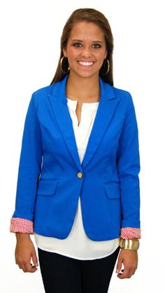 cute blazer Only$56 Blue Business Casual Blazer With Button Cuffs, Blue Blazer With Button Cuffs For Business Casual, Blue Blazer With Button Cuffs For Office, Chic Blue Blazer With Button Cuffs, Trendy Blue Business Casual Blazer, Blaze Of Glory, Cute Blazers, Blazer Blue, Blue Door