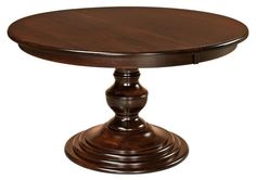 a round wooden table with two pedestals