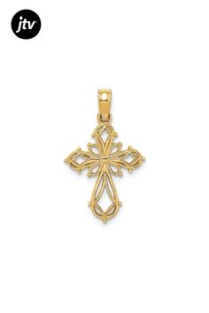 14k yellow gold cut-out fancy cross charm. Measures approximately 7/8"L x 1/2"W and has a 4.5mm bail. Fancy Cross, Cross Jewelry, Cross Charms, A 4, Cut Out, Yellow Gold, Yellow, Gold