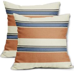 two orange and blue striped pillows