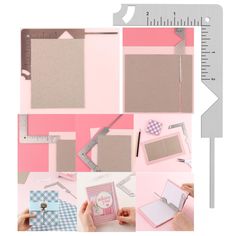 a collage of photos showing different types of crafting supplies and paper cutting tools