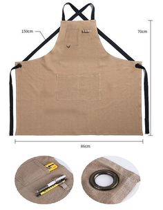 an apron with two pockets and one pocket is shown next to a roll of tape