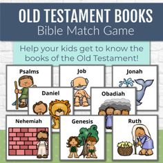 the old testament books bible match game is shown with pictures of jesus and other animals