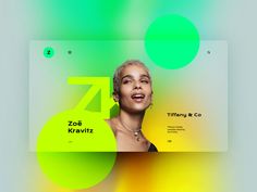 a woman's face is shown on the front cover of a website design for zibra and kravitz