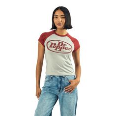 Celebrate your love for Dr Pepper with this women’s gray heather crew neck short sleeve raglan baby tee. The shirt features the iconic Dr Pepper logo and red contrast sleeves for a stylish touch. Made from a blend of cotton and polyester jersey, this tee combines comfort with durability. For the best care, machine wash it on cold with like colors and tumble dry on low heat to maintain its vibrant look. Dr Pepper Logo, Logo Women, Female Doctor, Sleeve Packaging, Dr Pepper, Raglan Tee, Baby Tee, Tee Shop, Infant Tees