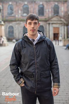 On our recent #BarbourPeople visit to Manchester, we saw Connor who has paired his hooded Barbour wax jacket with a relaxed polo shirt for a spring look. Discover more Steve Mcqueen Jacket, Barbour People, Festival Friends, Barbour Wax Jacket, Barbour Wax, Barbour Mens, Barbour Jacket