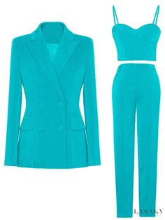 Women's Asha Blazer and Matching Pant Set Bustier Suit, Matching Pants Set, Romper And Jacket, Short Vest, Blazer Set, High Waist Pants, Blazer With Jeans, Blue White And Black, Pants Casual