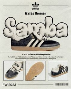 Adidas Poster Design, Adidas Shoes Aesthetic, Samba X Wales Bonner, Wales Bonner Adidas, Shoe Magazine, Adidas Poster, Wales Bonner Samba, Adidas Aesthetic, Adidas Ad