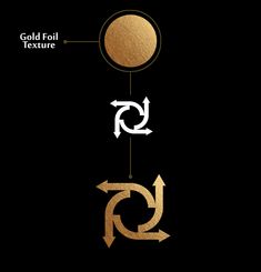 the gold foil texture logo is shown with arrows and an arrow pointing up to it